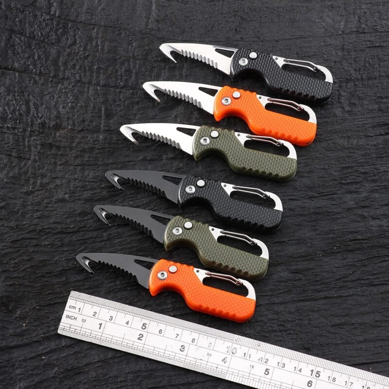 Folding Knife Folding Knife Outdoor Camping Portable Folding Knife Multifunctional Serrated Hook Knife Stainless Keychain Survival Cutter Tool Box Opener