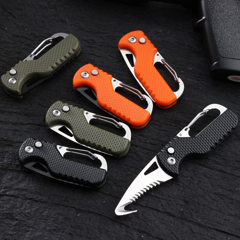 Folding Knife Folding Knife Outdoor Camping Portable Folding Knife Multifunctional Serrated Hook Knife Stainless Keychain Survival Cutter Tool Box Opener
