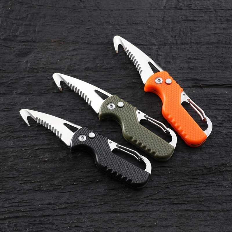 Folding Knife Folding Knife Outdoor Camping Portable Folding Knife Multifunctional Serrated Hook Knife Stainless Keychain Survival Cutter Tool Box Opener