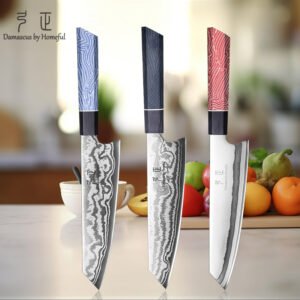 Damascus three-piece knife set