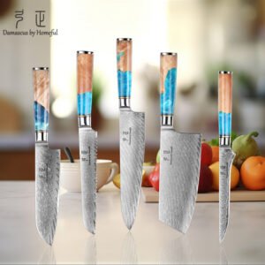 Damascus five-piece knife set